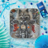 Keeshond Dog Riding Motorrad Weihnachten Pappteller (Party)