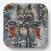 Keeshond Dog Riding Motorrad Weihnachten Pappteller (Vorderseite)
