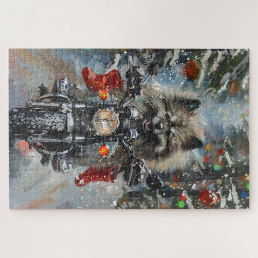 Keeshond Dog Riding Motorrad Weihnachten Puzzle (Horizontal)