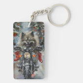 Keeshond Dog Riding Motorrad Weihnachten Schlüsselanhänger (Rückseite)