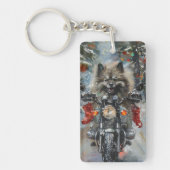 Keeshond Dog Riding Motorrad Weihnachten Schlüsselanhänger (Vorderseite)