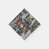Keeshond Dog Riding Motorrad Weihnachten Serviette (Ecke)