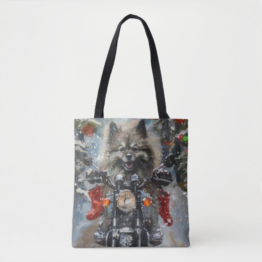 Keeshond Dog Riding Motorrad Weihnachten Tasche (Vorderseite)