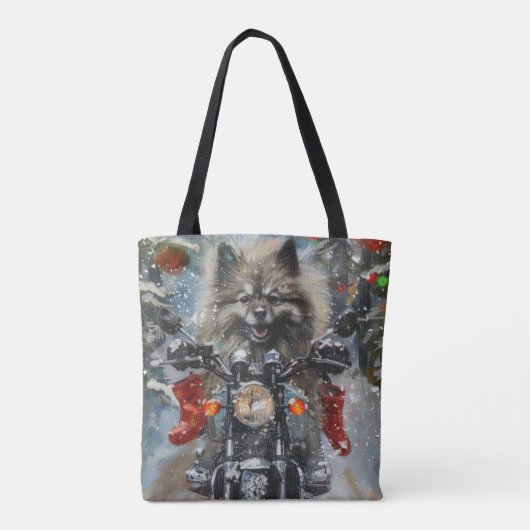 Keeshond Dog Riding Motorrad Weihnachten Tasche (Rückseite)