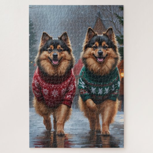 Keeshond Dogs Christmas Snow Holiday Puzzle (Vertikal)