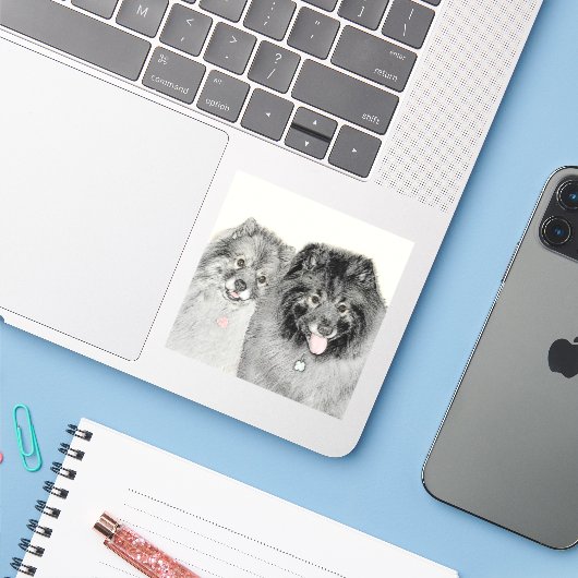 Keeshond Graphics Keeshond Mama and Son Aufkleber (Laptop mit iPhone)