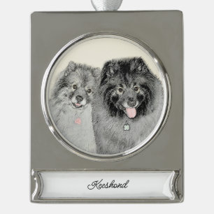 Keeshond Graphics Keeshond Mama and Son Silver Pla Banner-Ornament Silber