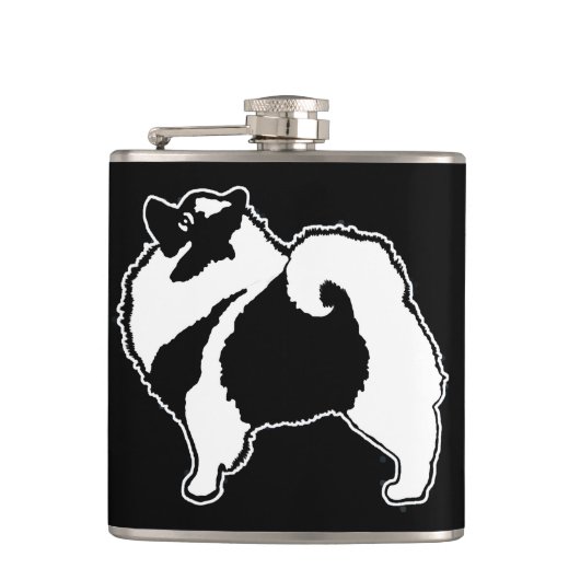 Keeshond Graphics - Niedliche Original Dog Art Flachmann (Vorderseite)
