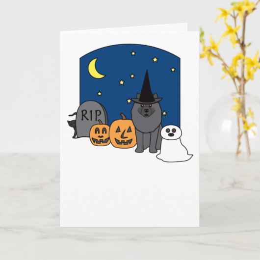 Keeshond Halloween Karte (Gelbe Blume)