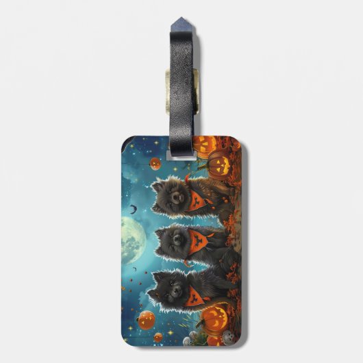 Keeshond Halloween Spooky Gepäckanhänger (Rückseite vertikal)