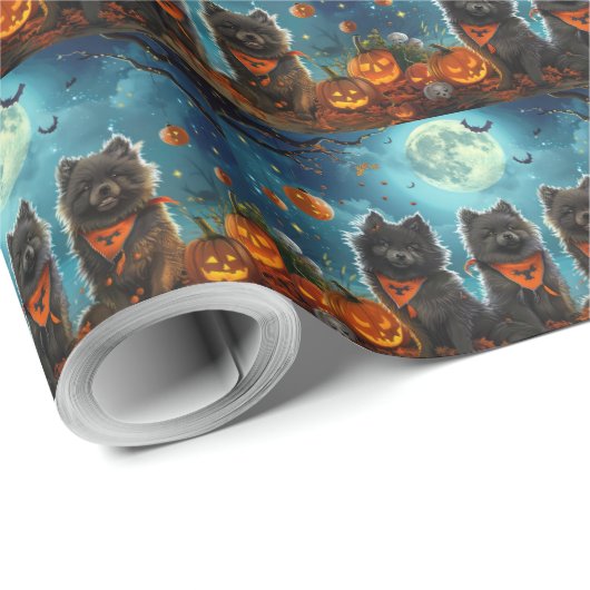 Keeshond Halloween Spooky Geschenkpapier (Rolleneckpunkt)