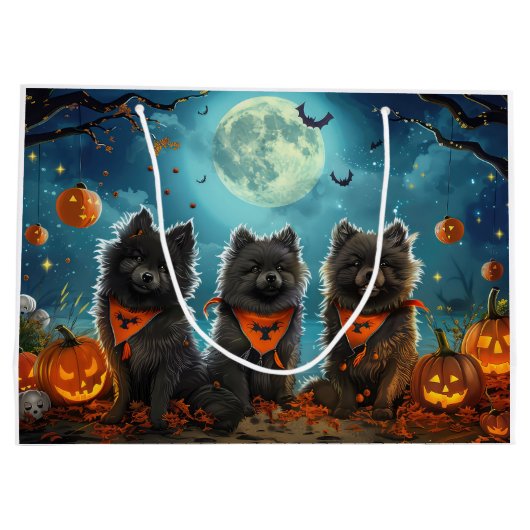 Keeshond Halloween Spooky Große Geschenktüte (Rückseite)