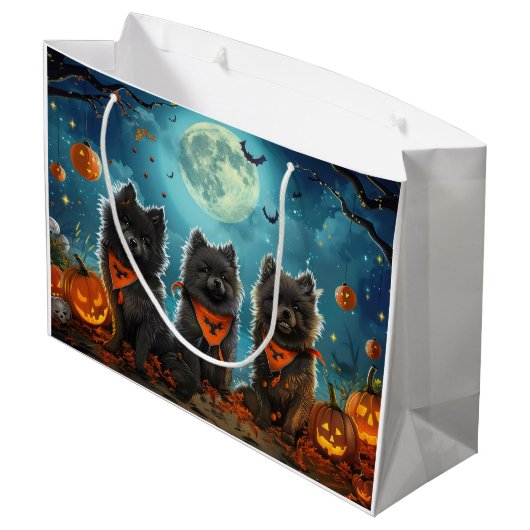Keeshond Halloween Spooky Große Geschenktüte (Rückseite Schrägansicht)