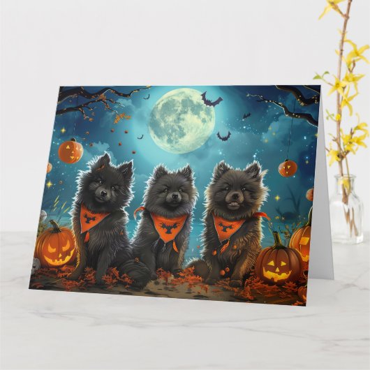 Keeshond Halloween Spooky Karte (Gelbe Blume)
