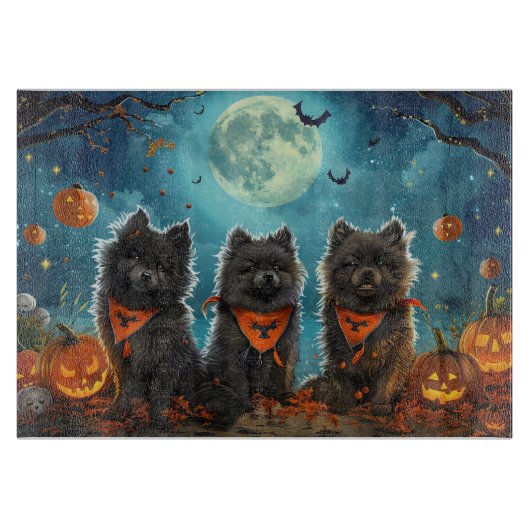 Keeshond Halloween Spooky Schneidebrett (Vorderseite)