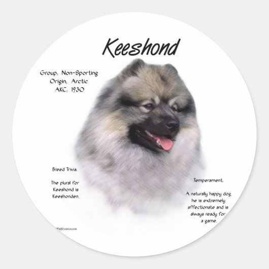 Keeshond History Design Runder Aufkleber (Vorderseite)