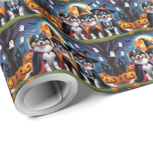Keeshond Hogs Pumpkin Halloween Funny Geschenkpapier (Rolleneckpunkt)