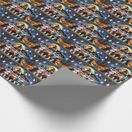 Keeshond Hogs Pumpkin Halloween Funny Geschenkpapier (Ecke)