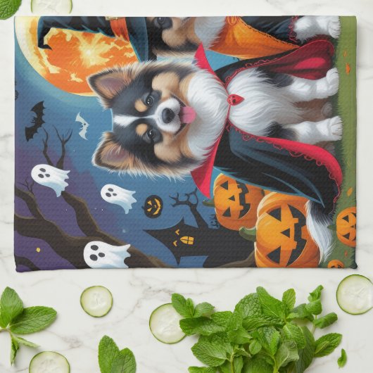Keeshond Hogs Pumpkin Halloween Funny Geschirrtuch (Gefaltet)