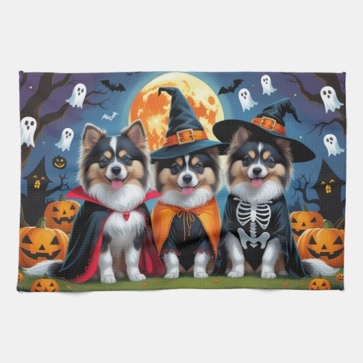 Keeshond Hogs Pumpkin Halloween Funny Geschirrtuch (Horizontal)