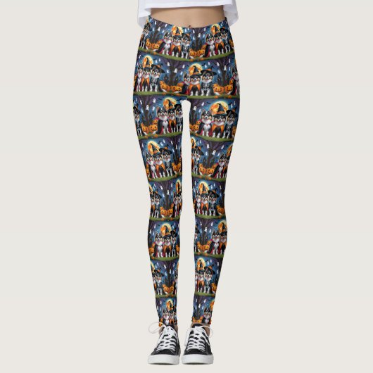 Keeshond Hogs Pumpkin Halloween Funny Leggings (Vorderseite)