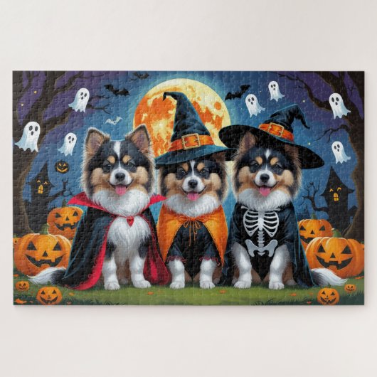 Keeshond Hogs Pumpkin Halloween Funny Puzzle (Horizontal)