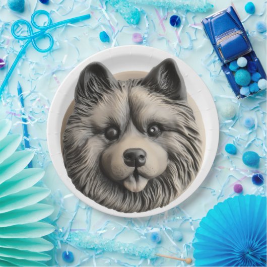 Keeshond Hund 3D Inspiriert Pappteller (Party)