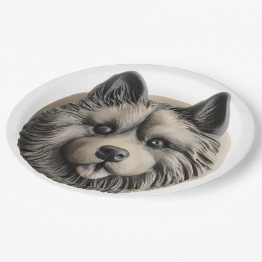 Keeshond Hund 3D Inspiriert Pappteller (Schrägansicht)