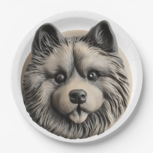 Keeshond Hund 3D Inspiriert Pappteller (Vorderseite)