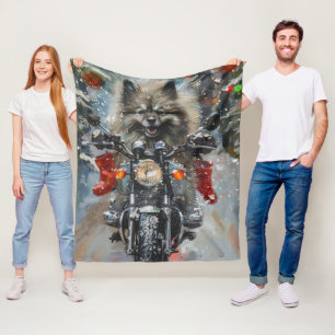 Keeshond-Hund fährt Motorrad Weihnachten Fleecedecke