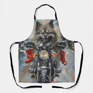 Keeshond Hund fährt Motorrad Weihnachten Schürze