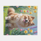 Keeshond Hund Frühlingsblumen Malerei Fleecedecke (Vorderseite (Horizontal))