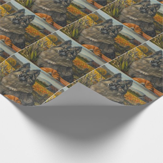 Keeshond Hund Herbsternte Erntedank Geschenkpapier (Ecke)