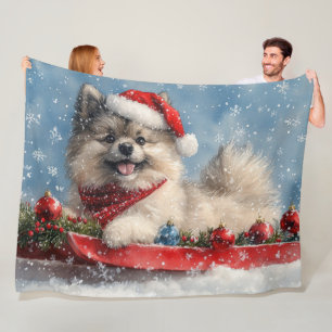 Keeshond Hund im Schlitten Lass es schneien Weihna Fleecedecke