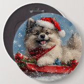 Keeshond Hund in Sledge Lass es Schnee Weihnachten Button (Vorne & Hinten)
