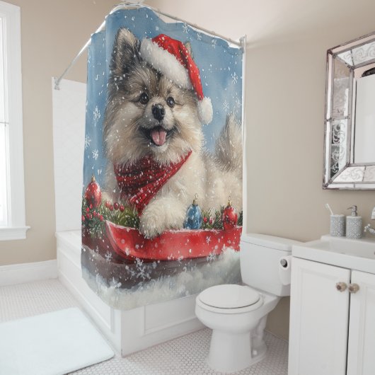 Keeshond Hund in Sledge Lass es Schnee Weihnachten Duschvorhang (Beispiel)