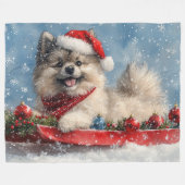 Keeshond Hund in Sledge Lass es Schnee Weihnachten Fleecedecke (Vorderseite (Horizontal))