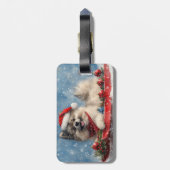 Keeshond Hund in Sledge Lass es Schnee Weihnachten Gepäckanhänger (Rückseite vertikal)