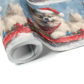 Keeshond Hund in Sledge Lass es Schnee Weihnachten Geschenkpapier (Rolleneckpunkt)