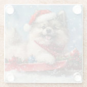 Keeshond Hund in Sledge Lass es Schnee Weihnachten Glasuntersetzer (Rückseite)
