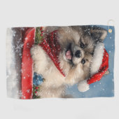 Keeshond Hund in Sledge Lass es Schnee Weihnachten Golfhandtuch (Horizontal)