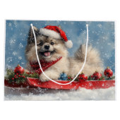 Keeshond Hund in Sledge Lass es Schnee Weihnachten Große Geschenktüte (Rückseite)