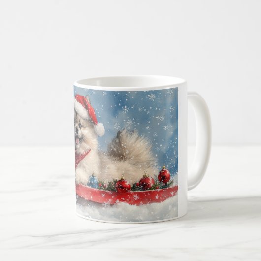 Keeshond Hund in Sledge Lass es Schnee Weihnachten Kaffeetasse (VorderseiteRechts)
