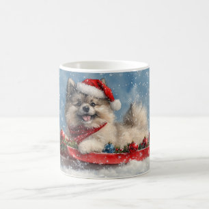 Keeshond Hund in Sledge Lass es Schnee Weihnachten Kaffeetasse