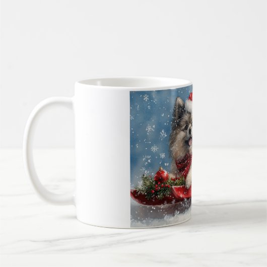 Keeshond Hund in Sledge Lass es Schnee Weihnachten Kaffeetasse (Links)