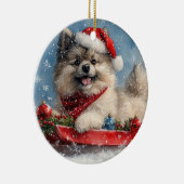 Keeshond Hund in Sledge Lass es Schnee Weihnachten Keramik Ornament (Rechts)