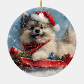 Keeshond Hund in Sledge Lass es Schnee Weihnachten Keramik Ornament (Hinten)