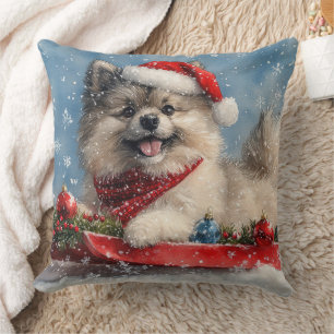 Keeshond Hund in Sledge Lass es Schnee Weihnachten Kissen