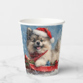 Keeshond Hund in Sledge Lass es Schnee Weihnachten Pappbecher (Rückseite)