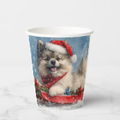 Keeshond Hund in Sledge Lass es Schnee Weihnachten Pappbecher (Vorderseite)